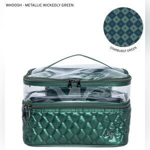 Whoosh Metallic Wickedly Green Quilted Clear Top Cosmetic Case. NWT